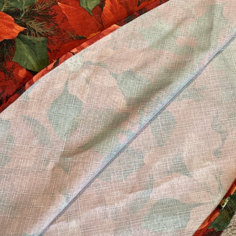 Vintage Christmas Poinsettia Round Tablecloth 66" Red Colorful Holiday EUC - Picture 3 of 4